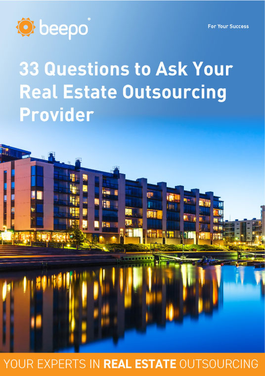 33 Questions to Ask Your Real Estate Outsourcing Provider resource eBook cover Beepo